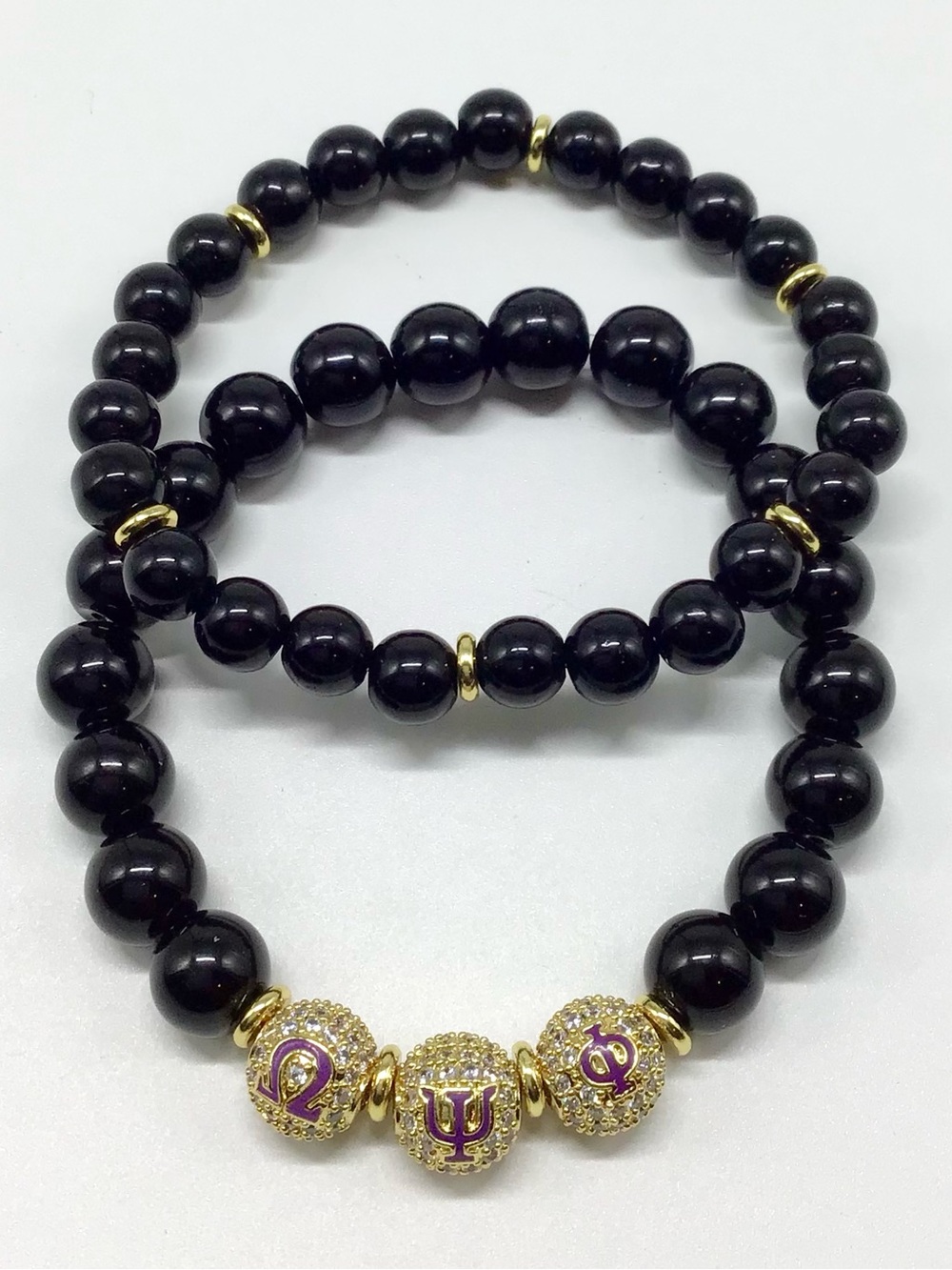 Omega Psi Phi Black Beaded Double Bracelet